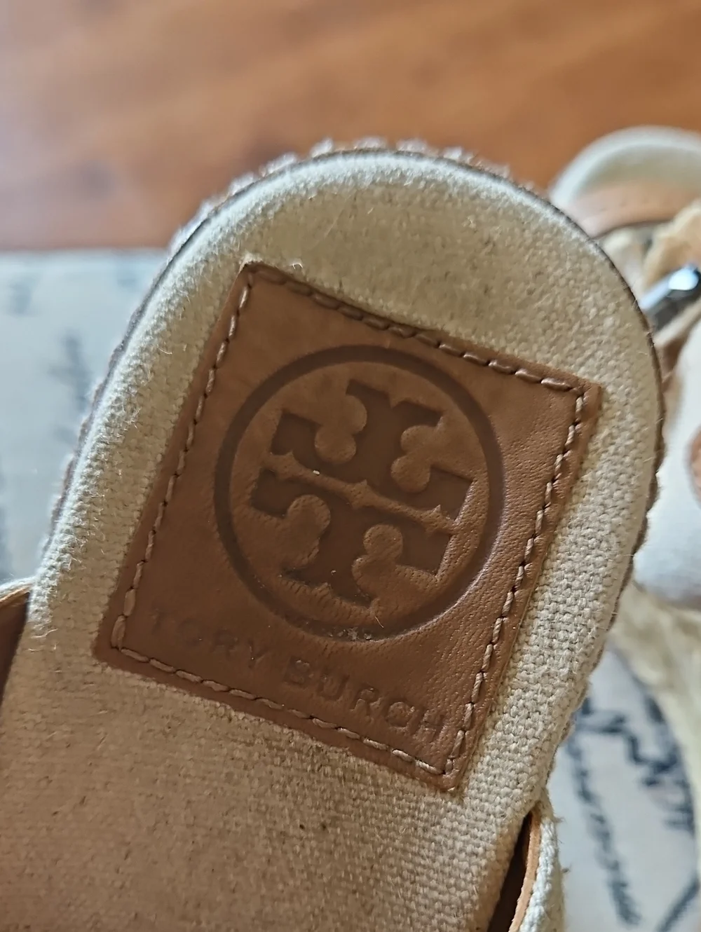 Tory Burch Women’s Tan Espadrille Wedge Sandals with Floral Accent